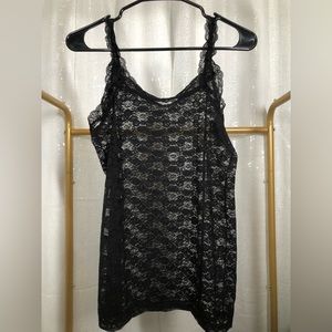 Vintage 90s/Y2k Black Rose Floral Lacey Tank Top/Lingerie Nighty/Cami